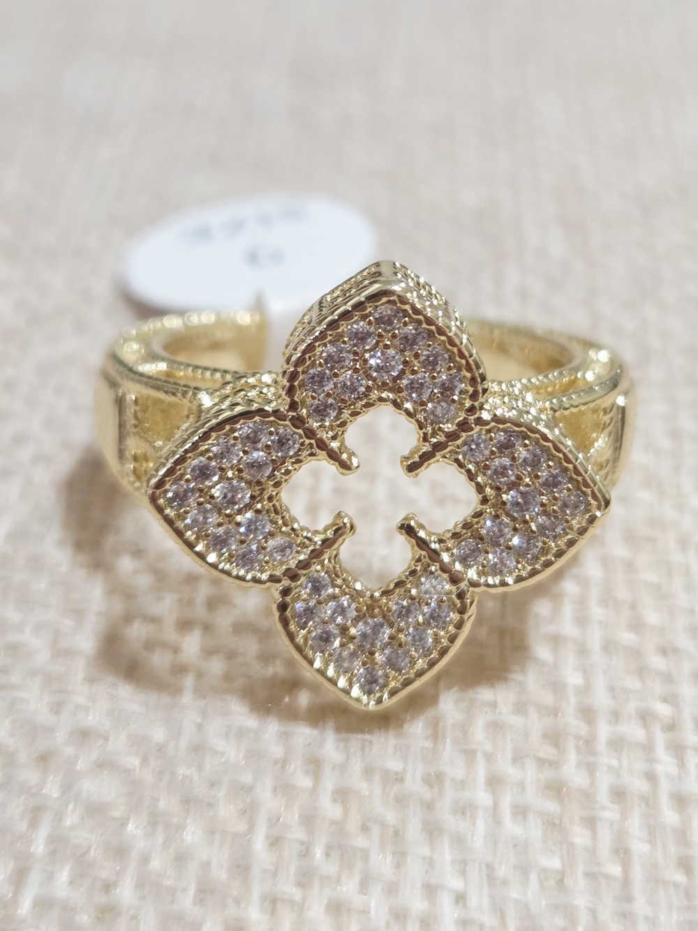 Gold Floral Pavé Ring with Sparkling Stones - Women Jewelry~9